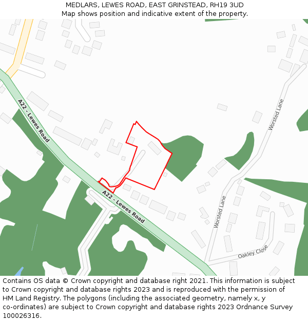 MEDLARS, LEWES ROAD, EAST GRINSTEAD, RH19 3UD: Location map and indicative extent of plot