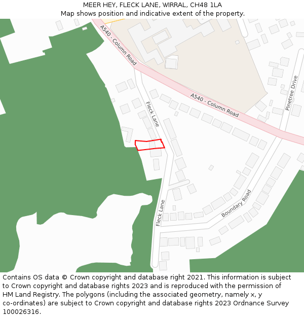 MEER HEY, FLECK LANE, WIRRAL, CH48 1LA: Location map and indicative extent of plot