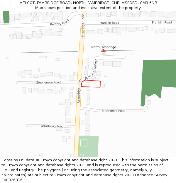 MELCOT, FAMBRIDGE ROAD, NORTH FAMBRIDGE, CHELMSFORD, CM3 6NB: Location map and indicative extent of plot