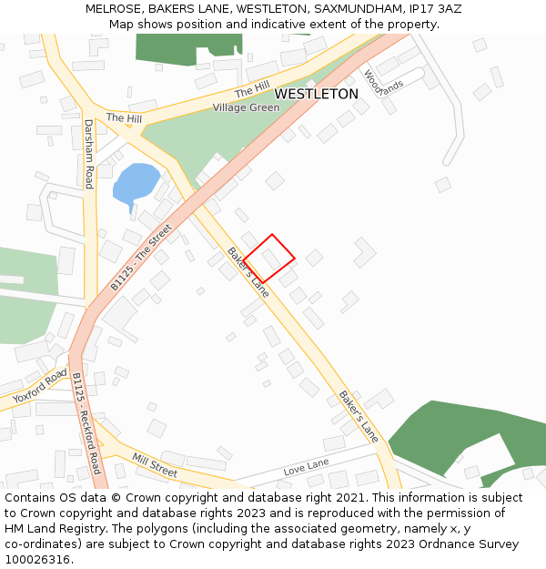 MELROSE, BAKERS LANE, WESTLETON, SAXMUNDHAM, IP17 3AZ: Location map and indicative extent of plot