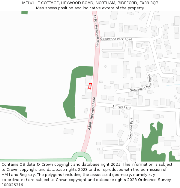 MELVILLE COTTAGE, HEYWOOD ROAD, NORTHAM, BIDEFORD, EX39 3QB: Location map and indicative extent of plot