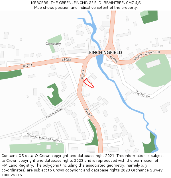 MERCERS, THE GREEN, FINCHINGFIELD, BRAINTREE, CM7 4JS: Location map and indicative extent of plot