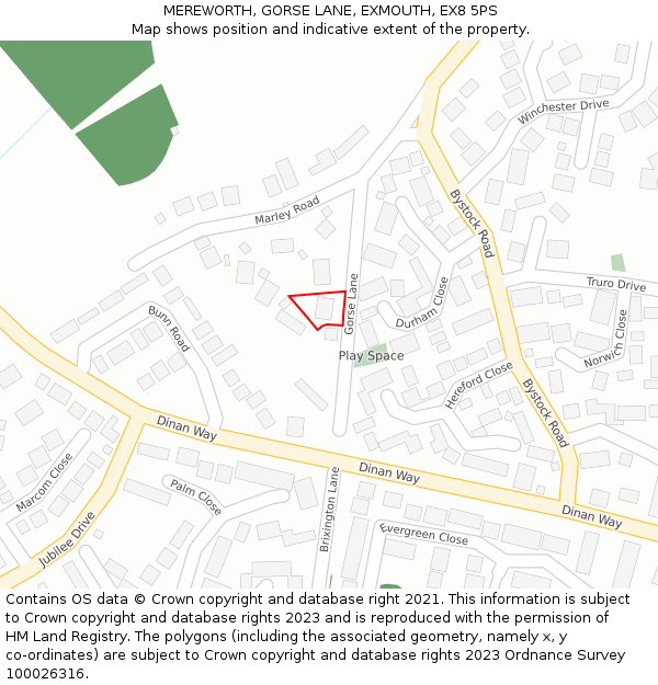 MEREWORTH, GORSE LANE, EXMOUTH, EX8 5PS: Location map and indicative extent of plot