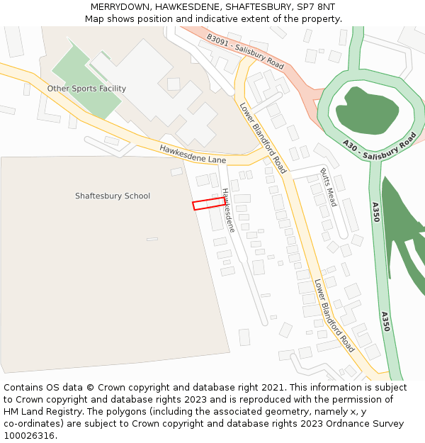 MERRYDOWN, HAWKESDENE, SHAFTESBURY, SP7 8NT: Location map and indicative extent of plot