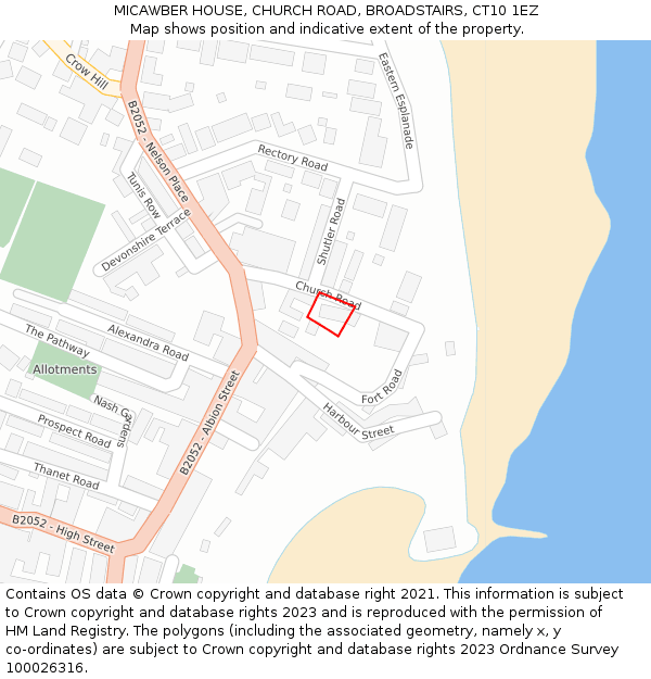 MICAWBER HOUSE, CHURCH ROAD, BROADSTAIRS, CT10 1EZ: Location map and indicative extent of plot