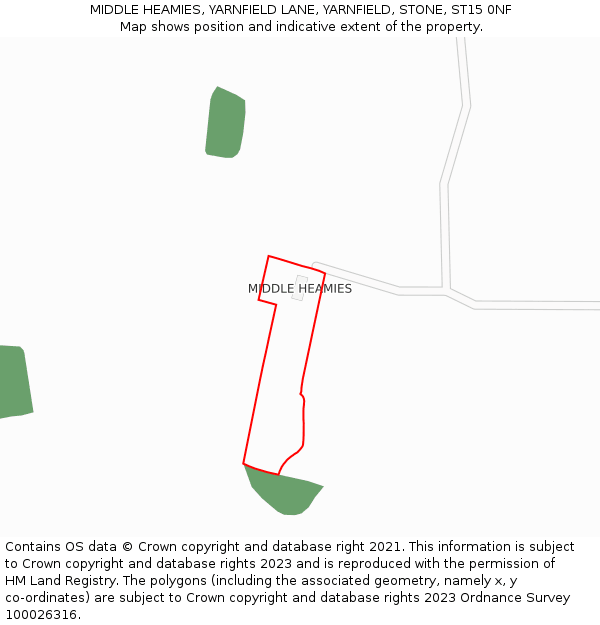 MIDDLE HEAMIES, YARNFIELD LANE, YARNFIELD, STONE, ST15 0NF: Location map and indicative extent of plot