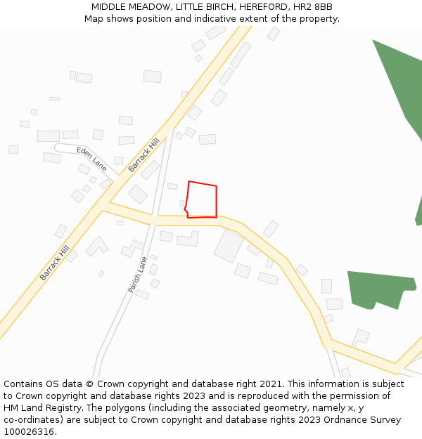 MIDDLE MEADOW, LITTLE BIRCH, HEREFORD, HR2 8BB: Location map and indicative extent of plot