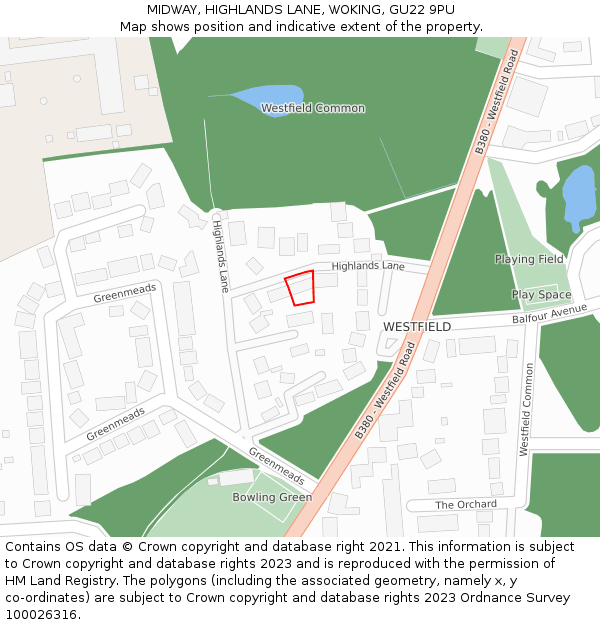 MIDWAY, HIGHLANDS LANE, WOKING, GU22 9PU: Location map and indicative extent of plot