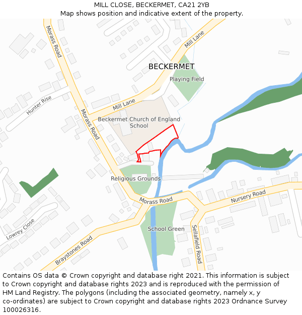 MILL CLOSE, BECKERMET, CA21 2YB: Location map and indicative extent of plot