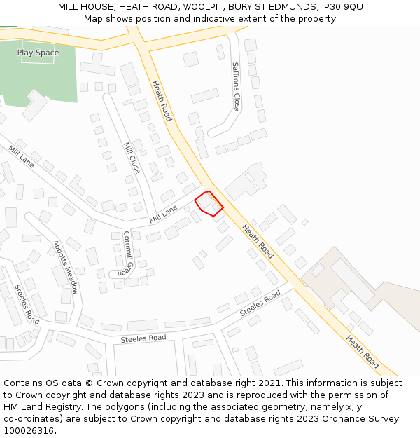 MILL HOUSE, HEATH ROAD, WOOLPIT, BURY ST EDMUNDS, IP30 9QU: Location map and indicative extent of plot