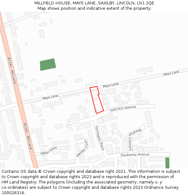 MILLFIELD HOUSE, MAYS LANE, SAXILBY, LINCOLN, LN1 2QE: Location map and indicative extent of plot
