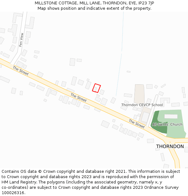 MILLSTONE COTTAGE, MILL LANE, THORNDON, EYE, IP23 7JP: Location map and indicative extent of plot