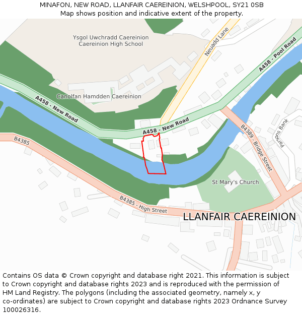 MINAFON, NEW ROAD, LLANFAIR CAEREINION, WELSHPOOL, SY21 0SB: Location map and indicative extent of plot