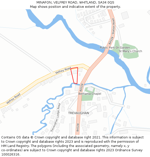 MINAFON, VELFREY ROAD, WHITLAND, SA34 0QS: Location map and indicative extent of plot