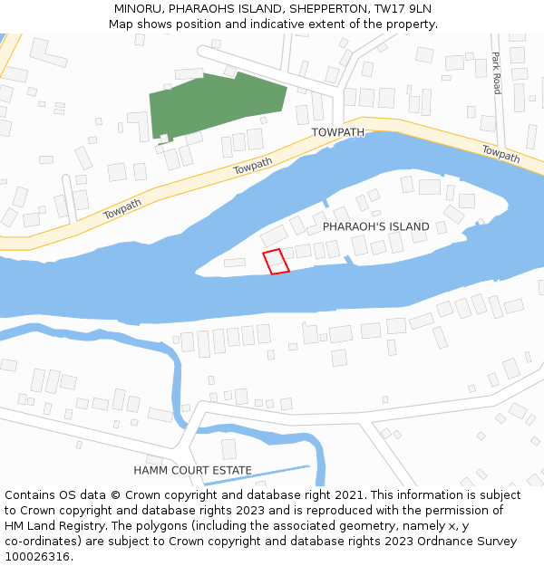 MINORU, PHARAOHS ISLAND, SHEPPERTON, TW17 9LN: Location map and indicative extent of plot