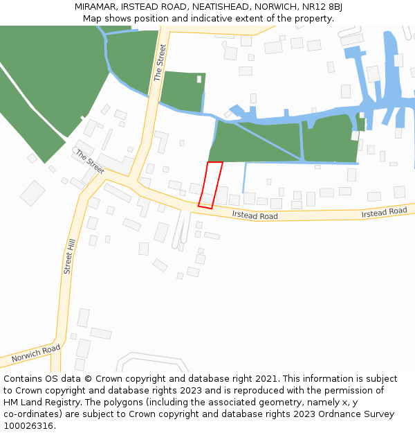 MIRAMAR, IRSTEAD ROAD, NEATISHEAD, NORWICH, NR12 8BJ: Location map and indicative extent of plot