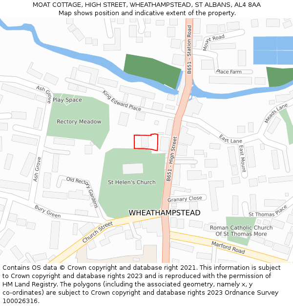 MOAT COTTAGE, HIGH STREET, WHEATHAMPSTEAD, ST ALBANS, AL4 8AA: Location map and indicative extent of plot