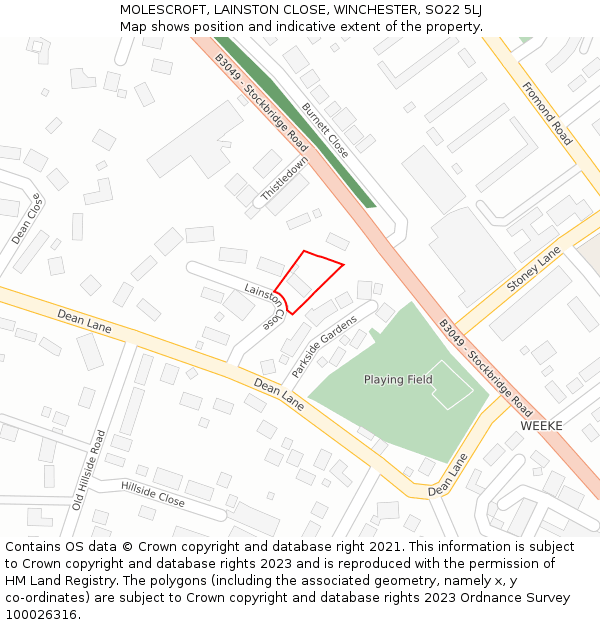 MOLESCROFT, LAINSTON CLOSE, WINCHESTER, SO22 5LJ: Location map and indicative extent of plot