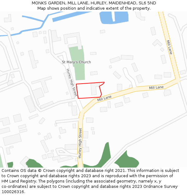 MONKS GARDEN, MILL LANE, HURLEY, MAIDENHEAD, SL6 5ND: Location map and indicative extent of plot