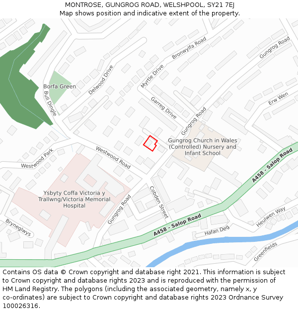 MONTROSE, GUNGROG ROAD, WELSHPOOL, SY21 7EJ: Location map and indicative extent of plot