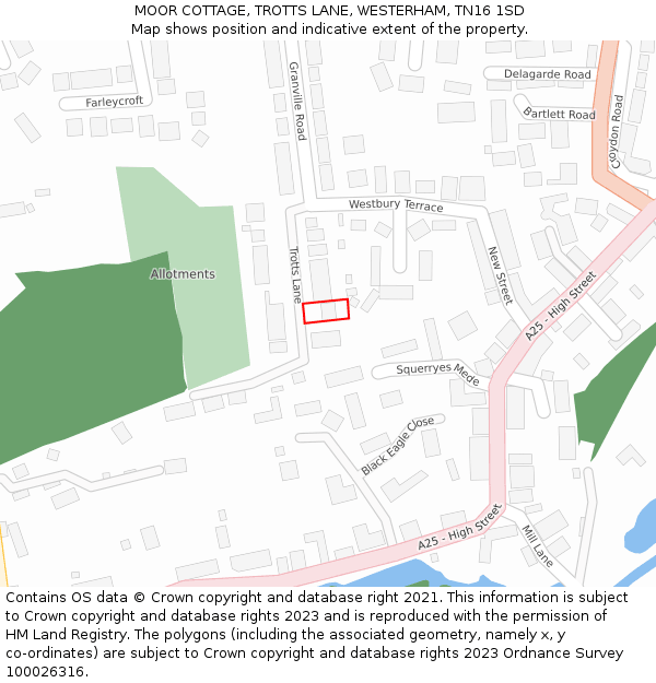 MOOR COTTAGE, TROTTS LANE, WESTERHAM, TN16 1SD: Location map and indicative extent of plot