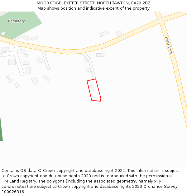 MOOR EDGE, EXETER STREET, NORTH TAWTON, EX20 2BZ: Location map and indicative extent of plot