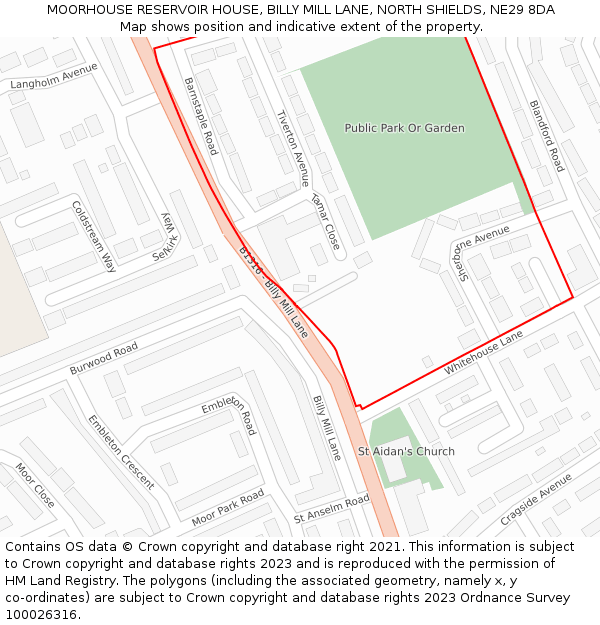 MOORHOUSE RESERVOIR HOUSE, BILLY MILL LANE, NORTH SHIELDS, NE29 8DA: Location map and indicative extent of plot