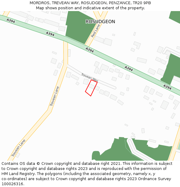 MORDROS, TREVEAN WAY, ROSUDGEON, PENZANCE, TR20 9PB: Location map and indicative extent of plot