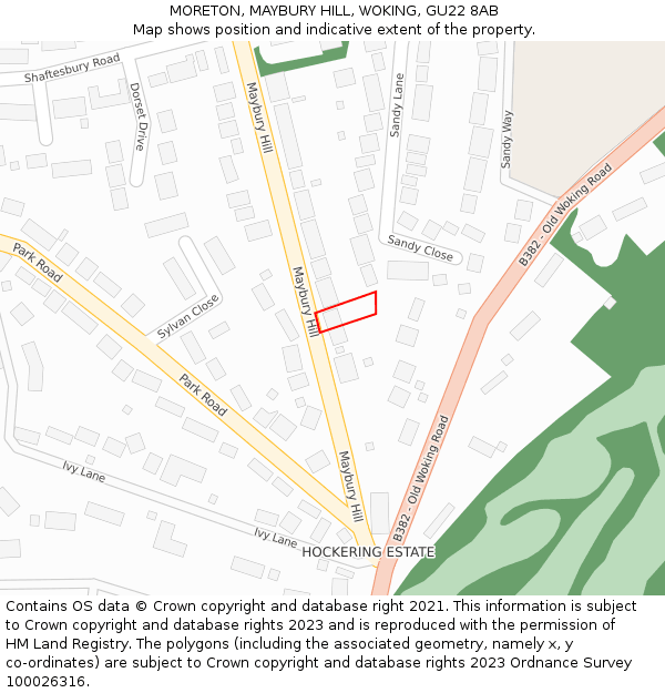 MORETON, MAYBURY HILL, WOKING, GU22 8AB: Location map and indicative extent of plot