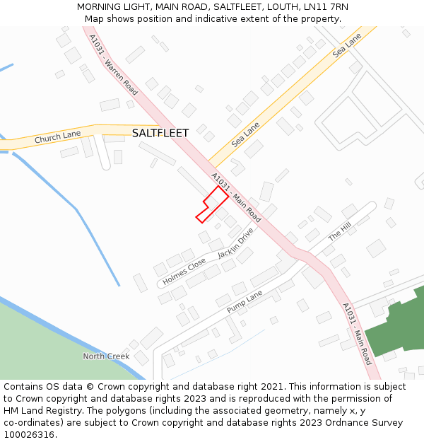 MORNING LIGHT, MAIN ROAD, SALTFLEET, LOUTH, LN11 7RN: Location map and indicative extent of plot