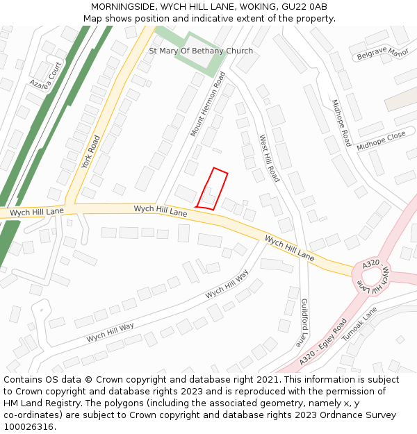 MORNINGSIDE, WYCH HILL LANE, WOKING, GU22 0AB: Location map and indicative extent of plot