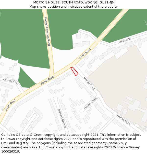 MORTON HOUSE, SOUTH ROAD, WOKING, GU21 4JN: Location map and indicative extent of plot