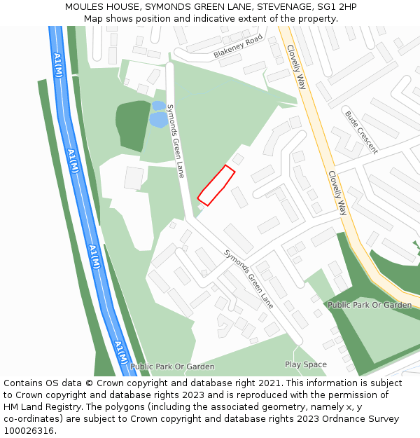 MOULES HOUSE, SYMONDS GREEN LANE, STEVENAGE, SG1 2HP: Location map and indicative extent of plot