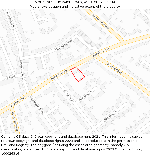 MOUNTSIDE, NORWICH ROAD, WISBECH, PE13 3TA: Location map and indicative extent of plot