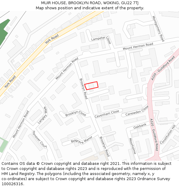 MUIR HOUSE, BROOKLYN ROAD, WOKING, GU22 7TJ: Location map and indicative extent of plot