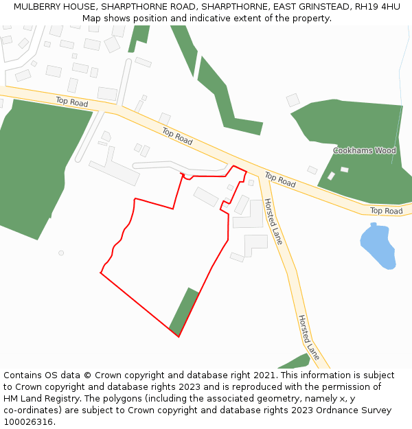 MULBERRY HOUSE, SHARPTHORNE ROAD, SHARPTHORNE, EAST GRINSTEAD, RH19 4HU: Location map and indicative extent of plot