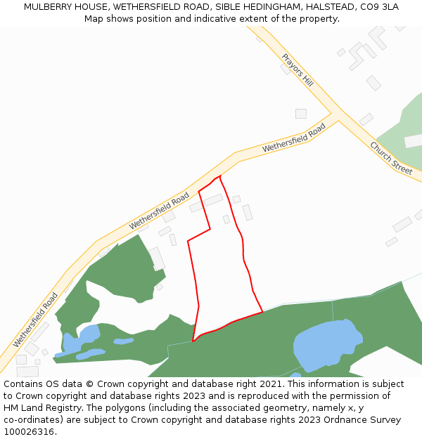 MULBERRY HOUSE, WETHERSFIELD ROAD, SIBLE HEDINGHAM, HALSTEAD, CO9 3LA: Location map and indicative extent of plot