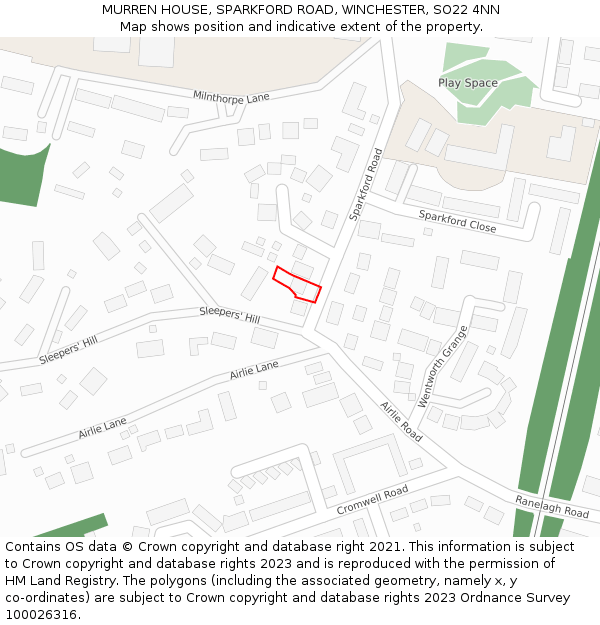 MURREN HOUSE, SPARKFORD ROAD, WINCHESTER, SO22 4NN: Location map and indicative extent of plot