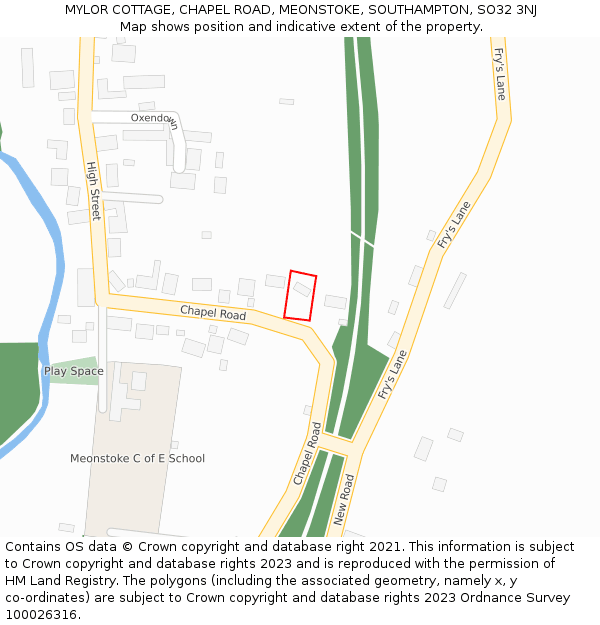 MYLOR COTTAGE, CHAPEL ROAD, MEONSTOKE, SOUTHAMPTON, SO32 3NJ: Location map and indicative extent of plot