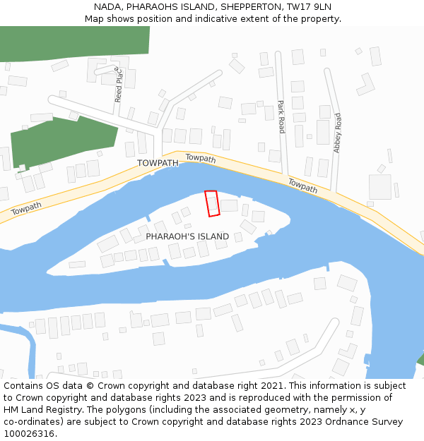 NADA, PHARAOHS ISLAND, SHEPPERTON, TW17 9LN: Location map and indicative extent of plot