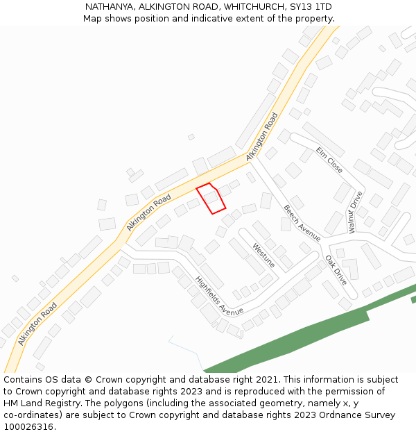 NATHANYA, ALKINGTON ROAD, WHITCHURCH, SY13 1TD: Location map and indicative extent of plot