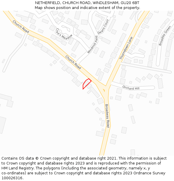 NETHERFIELD, CHURCH ROAD, WINDLESHAM, GU20 6BT: Location map and indicative extent of plot