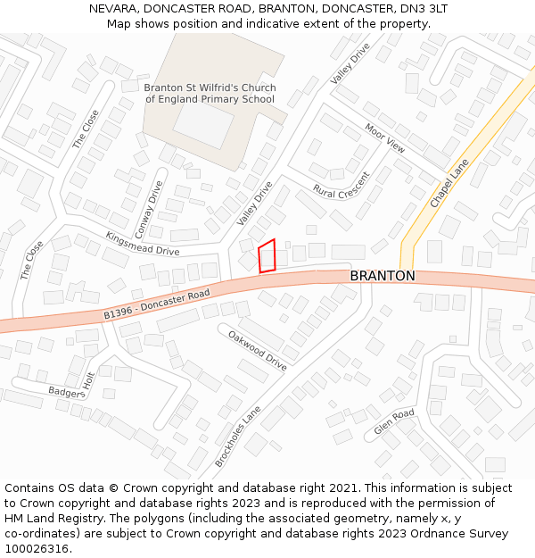 NEVARA, DONCASTER ROAD, BRANTON, DONCASTER, DN3 3LT: Location map and indicative extent of plot