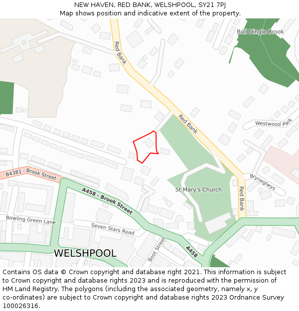 NEW HAVEN, RED BANK, WELSHPOOL, SY21 7PJ: Location map and indicative extent of plot