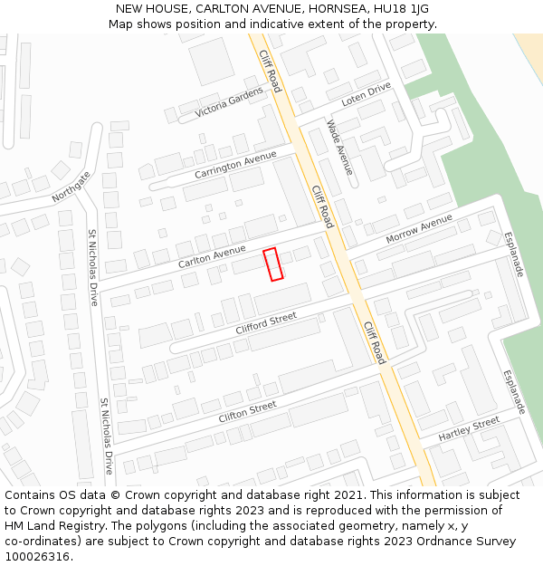 NEW HOUSE, CARLTON AVENUE, HORNSEA, HU18 1JG: Location map and indicative extent of plot