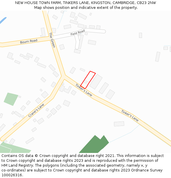 NEW HOUSE TOWN FARM, TINKERS LANE, KINGSTON, CAMBRIDGE, CB23 2NW: Location map and indicative extent of plot