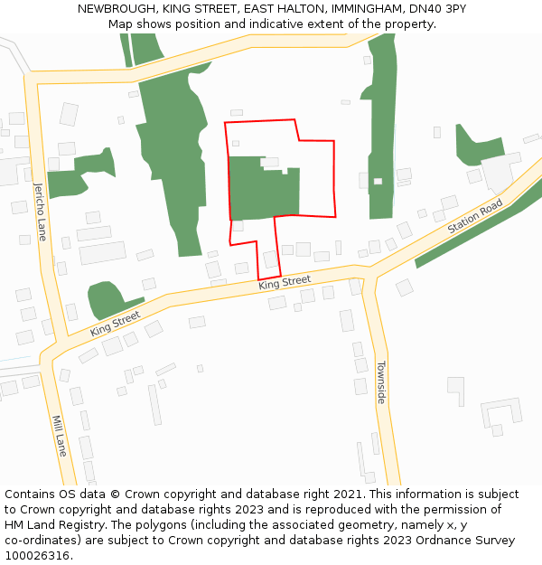 NEWBROUGH, KING STREET, EAST HALTON, IMMINGHAM, DN40 3PY: Location map and indicative extent of plot