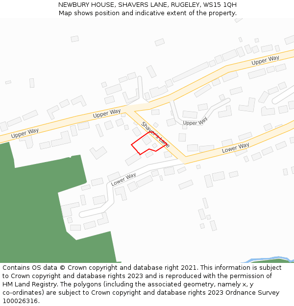 NEWBURY HOUSE, SHAVERS LANE, RUGELEY, WS15 1QH: Location map and indicative extent of plot