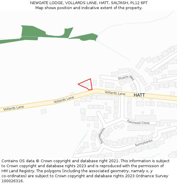 NEWGATE LODGE, VOLLARDS LANE, HATT, SALTASH, PL12 6PT: Location map and indicative extent of plot