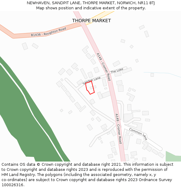 NEWHAVEN, SANDPIT LANE, THORPE MARKET, NORWICH, NR11 8TJ: Location map and indicative extent of plot